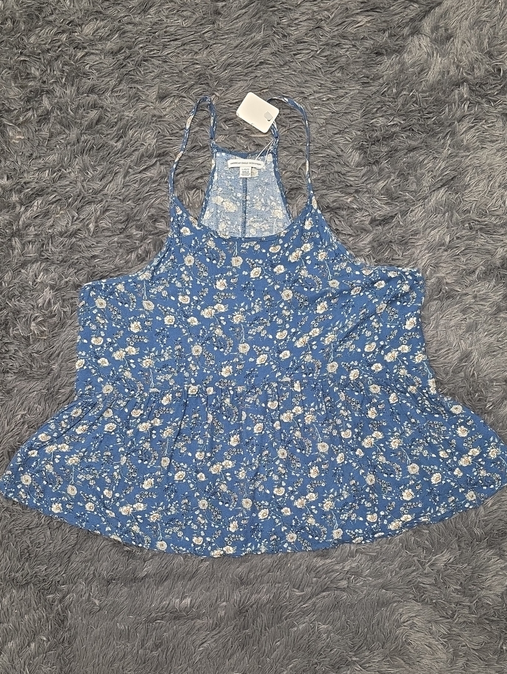 American Eagle Outfitters Blue Floral Tiered Top. Size L